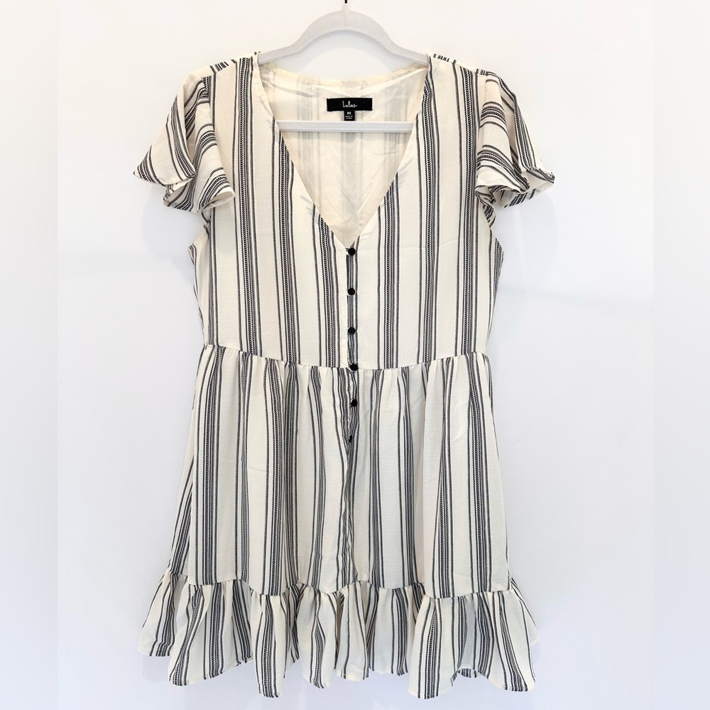 Lulu's Cream and Black Pinstripe Dress